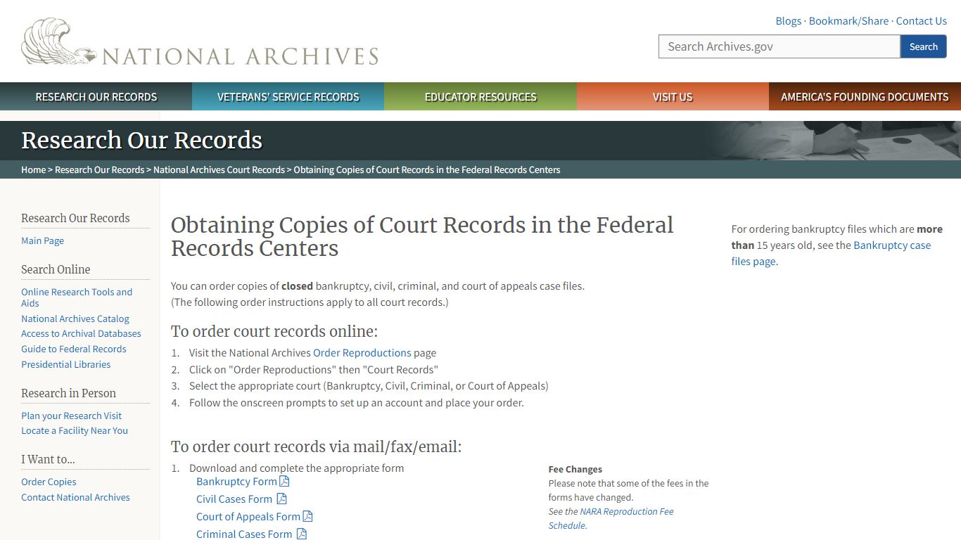 Obtaining Copies of Court Records in the Federal Records Centers